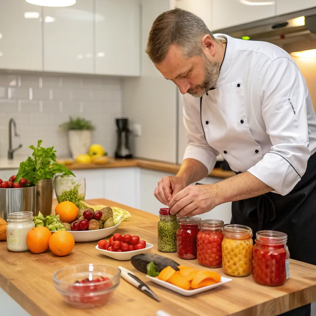 Experienced chef demonstrating canning techniques