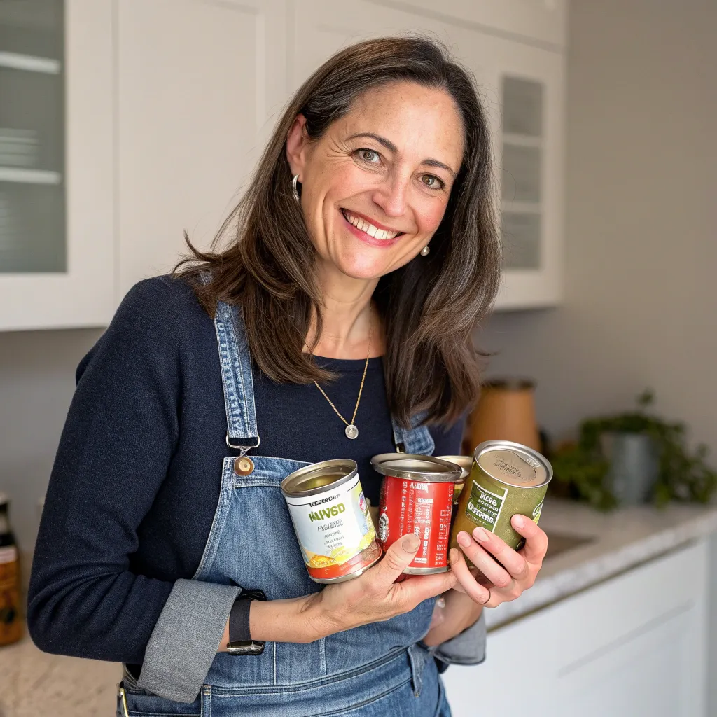 Content customer Jane Smith holding canned goods